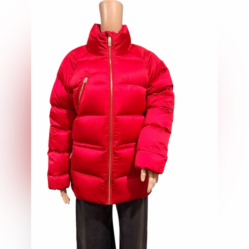 LAUREN RALPH LAUREN Womens Red Stand Collar Cinched Waist Puffer Jacket Size S